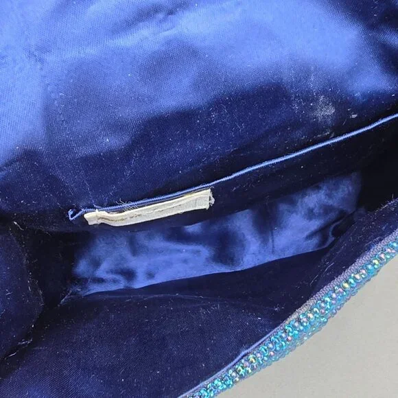 VTG Beaded Purse Made in Japan Blue Mosaic Iridescent Evening Bag Top Handle 60s - Picture 9 of 14